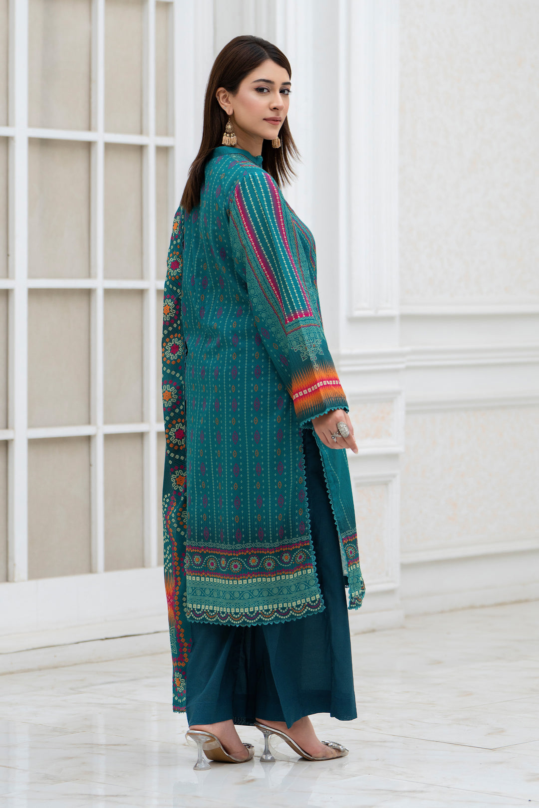 3 Pcs Unstitched Sea Green Lawn - SU25V28-S6 - JACQUARD CLOTHING