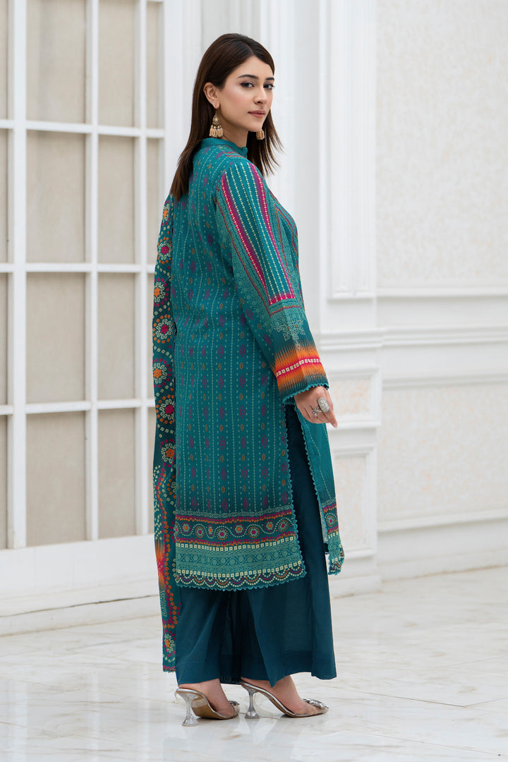 3 Pcs Unstitched Sea Green Lawn - SU25V28-S6 - JACQUARD CLOTHING