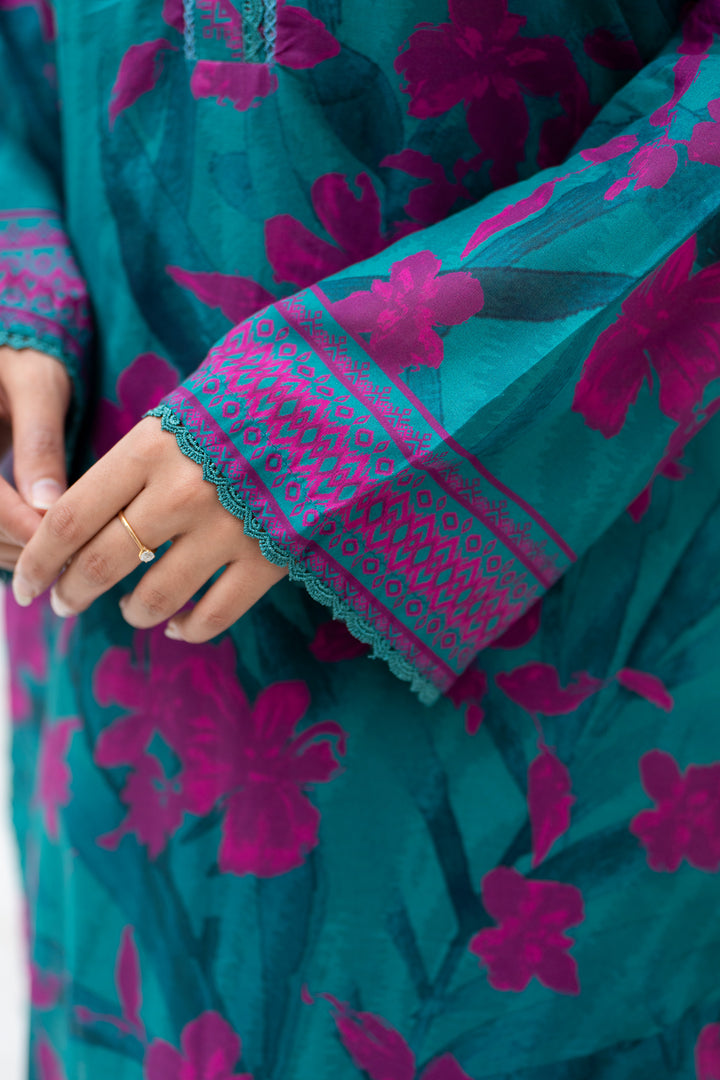 3 Pcs Unstitched Sea Green Lawn - SU25V30-S1 - JACQUARD CLOTHING