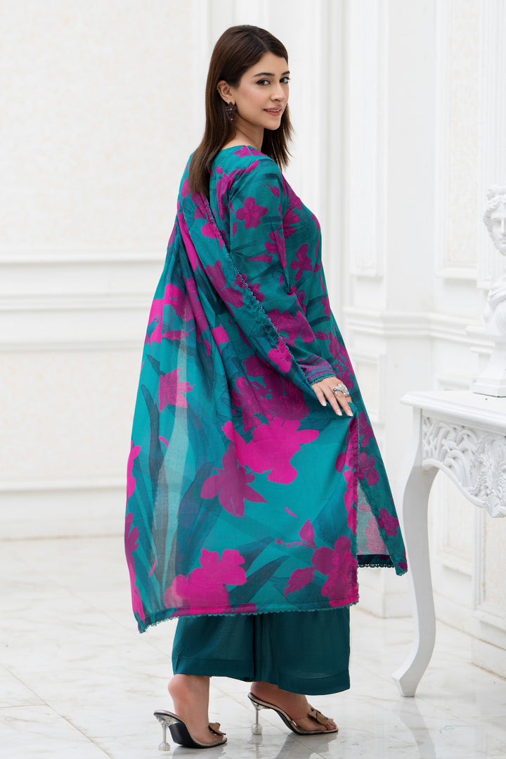 3 Pcs Unstitched Sea Green Lawn - SU25V30-S1 - JACQUARD CLOTHING