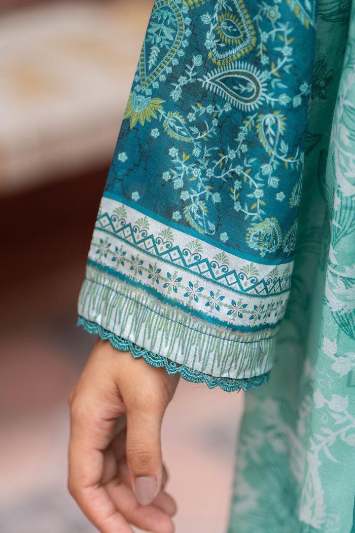3 Pcs Unstitched Sea Green Lawn - SU25V23-S2 - JAQUARD CLOTHING