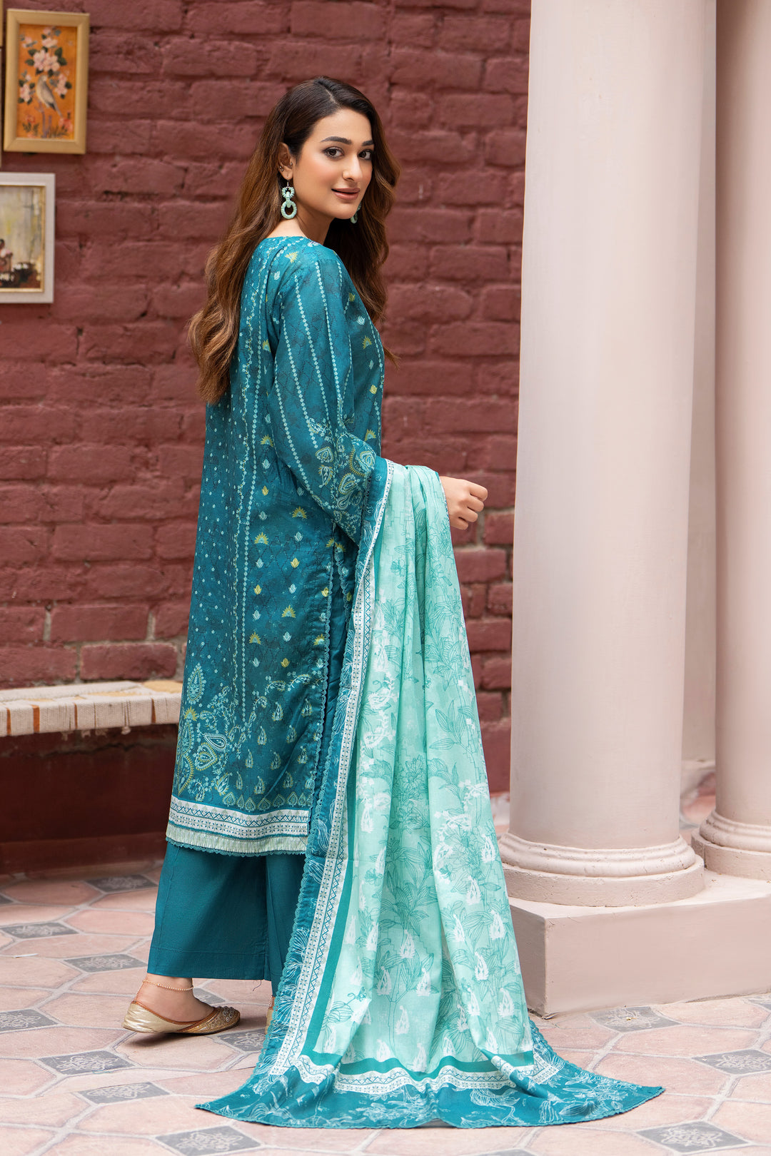 3 Pcs Unstitched Sea Green Lawn - SU25V23-S2 - JAQUARD CLOTHING