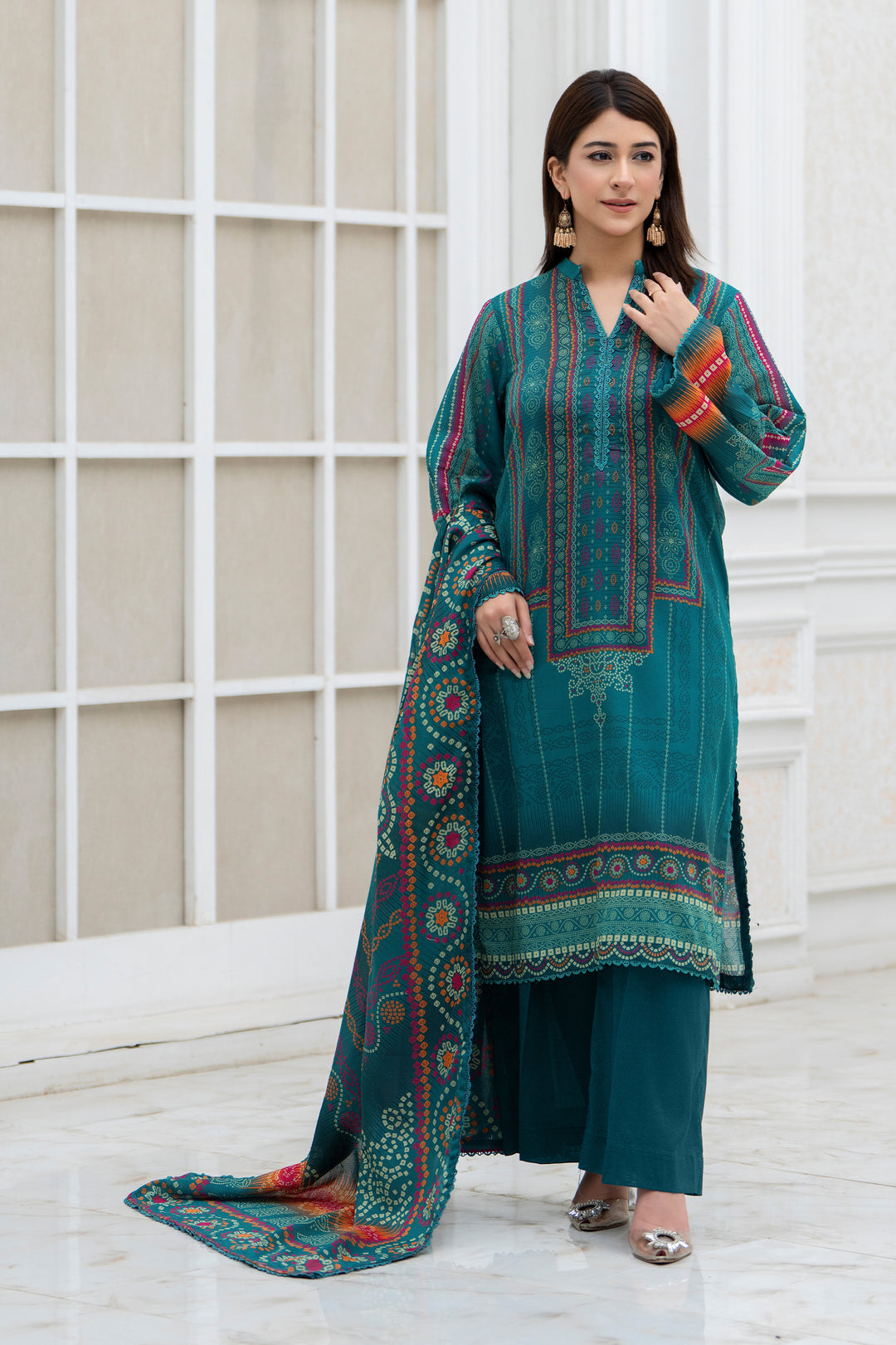 3 Pcs Unstitched Sea Green Lawn - SU25V28-S6 - JACQUARD CLOTHING