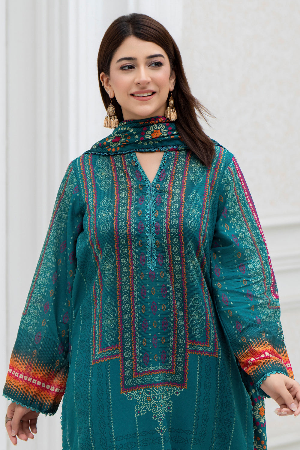 3 Pcs Unstitched Sea Green Lawn - SU25V28-S6 - JACQUARD CLOTHING
