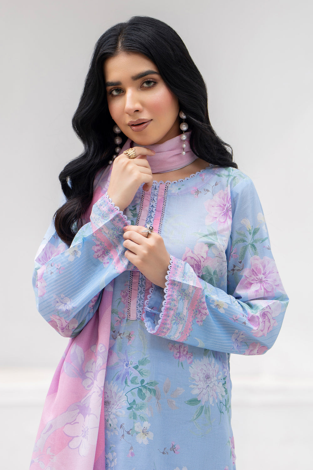 3 Pcs Unstitched Sky Blue Premium Lawn - SU25V31-S8 - JACQUARD CLOTHING