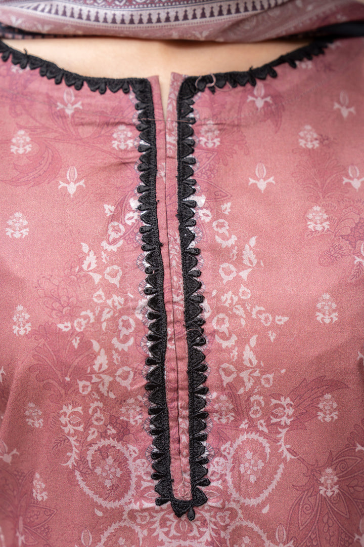 3 Pcs Unstitched Tea Pink Lawn - SU25V25-S1 - JACQUARD CLOTHING