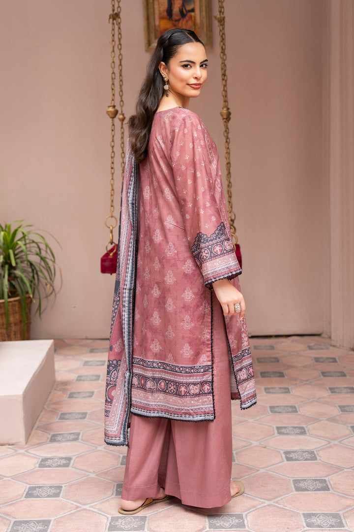 3 Pcs Unstitched Tea Pink Lawn - SU25V25-S1 - JACQUARD CLOTHING