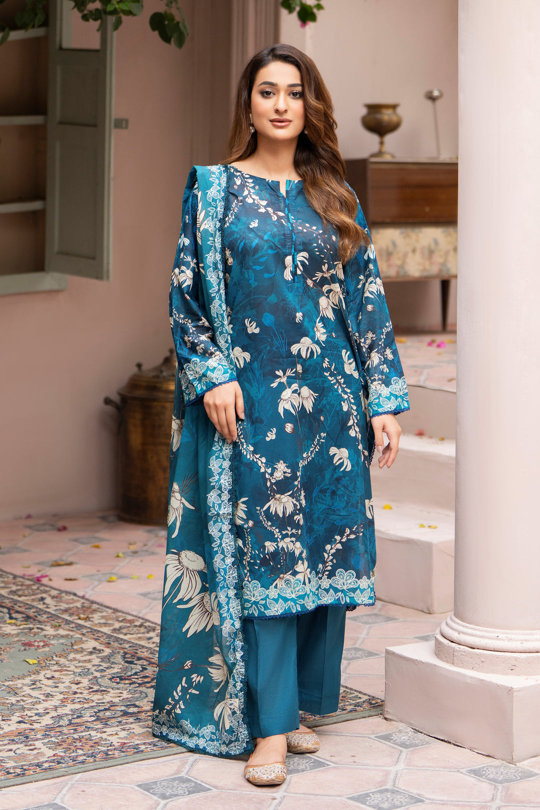 3 Pcs Unstitched Teal Lawn - SU25V22-S3 - JAQUARD CLOTHING