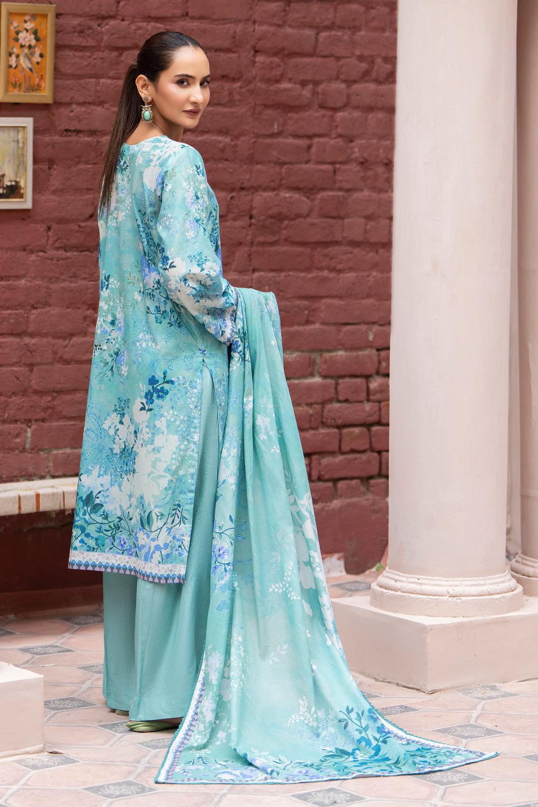 3 Pcs Unstitched Teal Lawn - SU25V25-S10 - JACQUARD CLOTHING