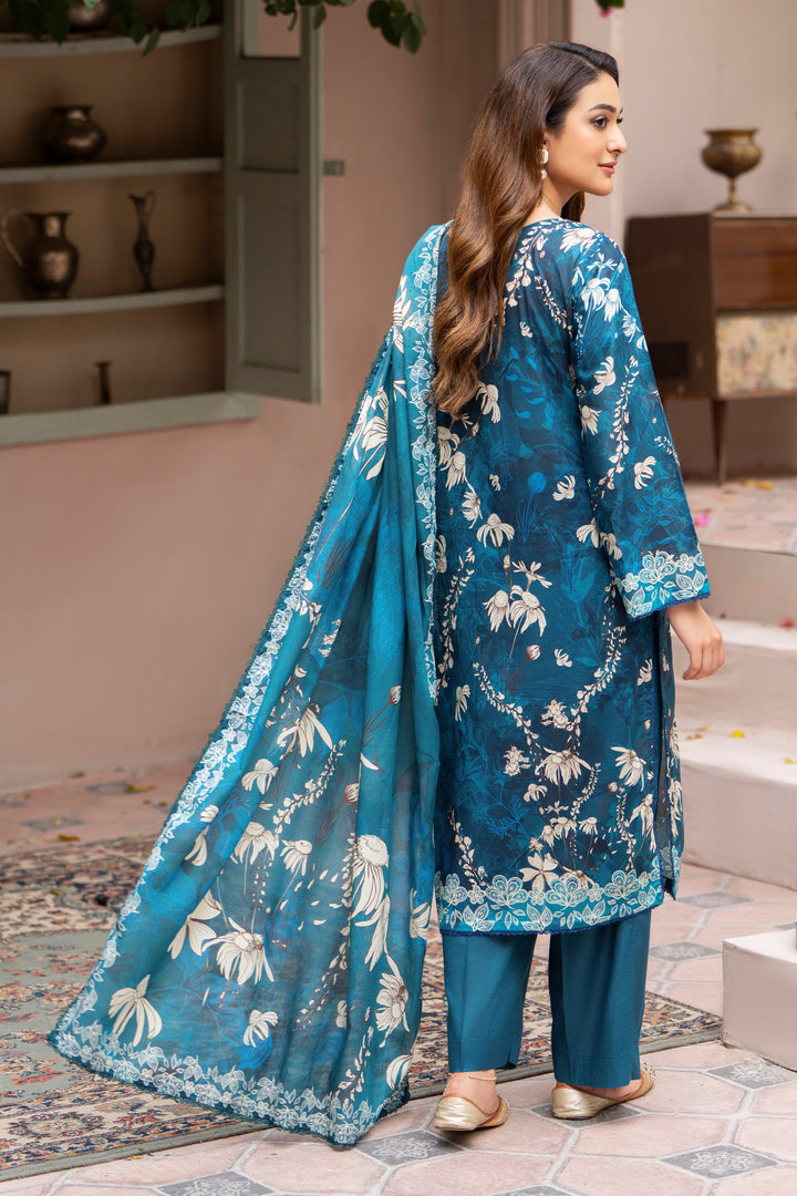 3 Pcs Unstitched Teal Lawn - SU25V22-S3 - JAQUARD CLOTHING