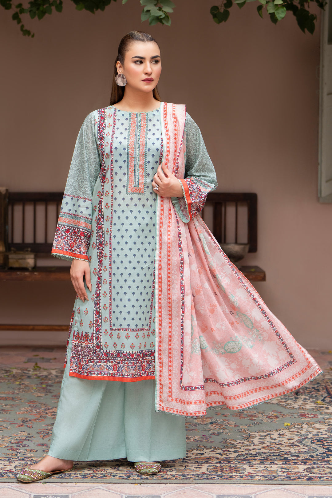 3 Pcs Unstitched Teal Lawn - SU25V24-S8 - JACQUARD CLOTHING
