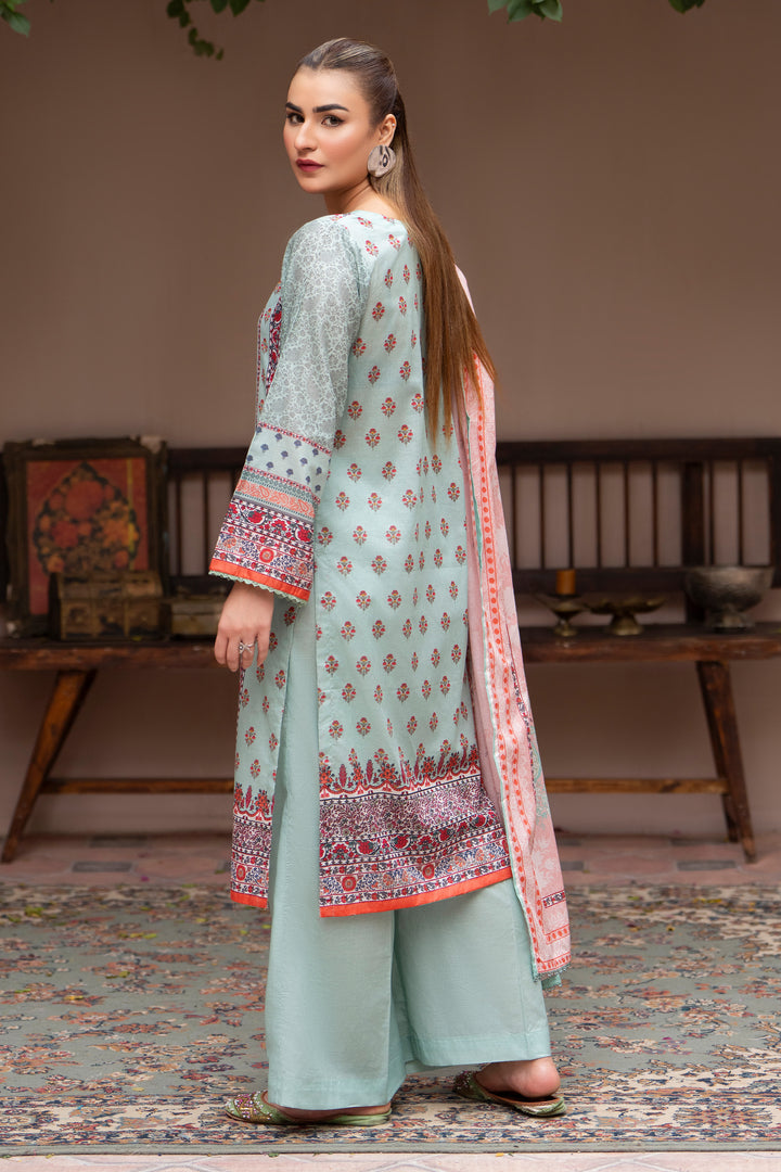 3 Pcs Unstitched Teal Lawn - SU25V24-S8 - JACQUARD CLOTHING