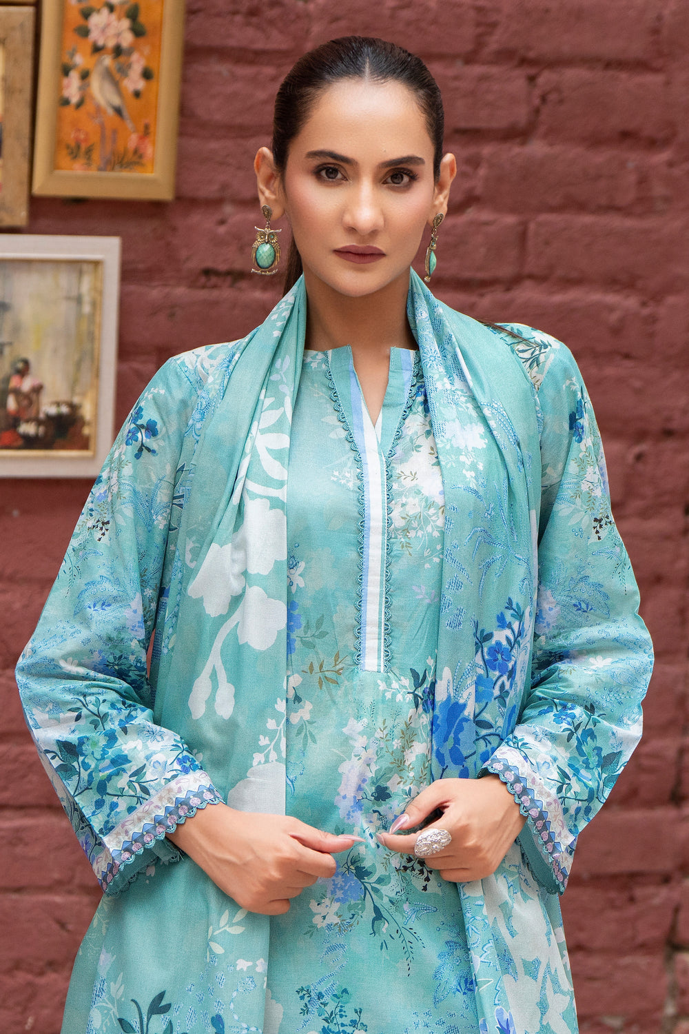 3 Pcs Unstitched Teal Lawn - SU25V25-S10 - JACQUARD CLOTHING