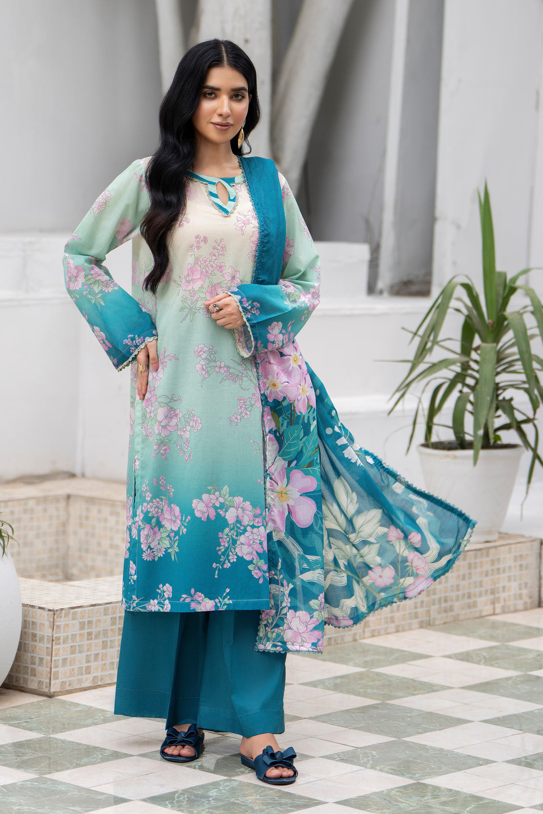 3 Pcs Unstitched Teal Premium Lawn - SU25V32-S3 - JACQUARD CLOTHING