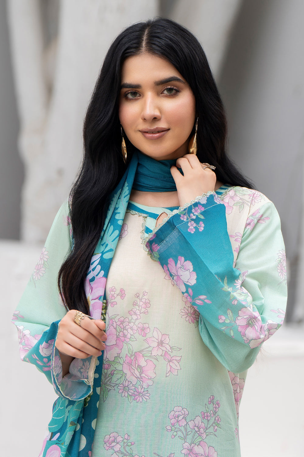 3 Pcs Unstitched Teal Premium Lawn - SU25V32-S3 - JACQUARD CLOTHING