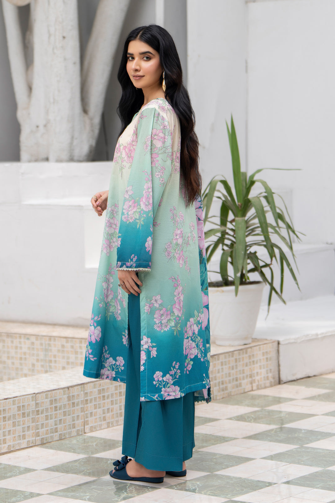 3 Pcs Unstitched Teal Premium Lawn - SU25V32-S3 - JACQUARD CLOTHING