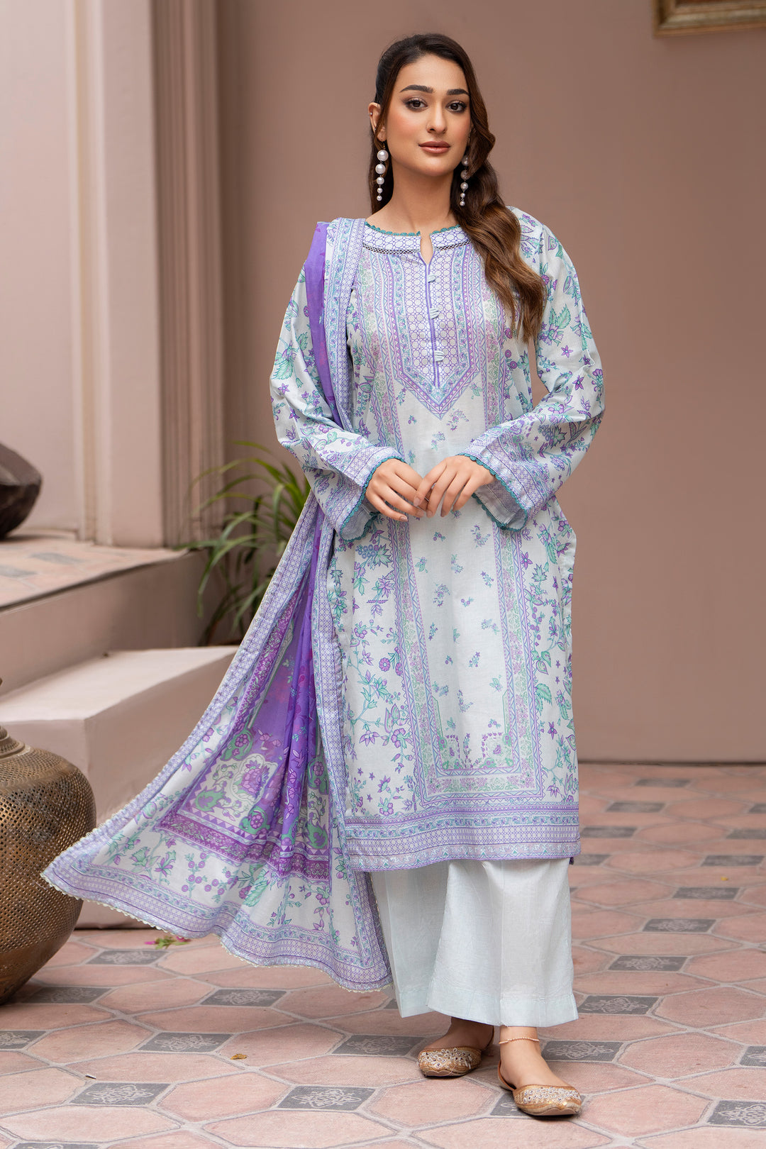 3 Pcs Unstitched Violet Lawn - SU25V23-S3 - JAQUARD CLOTHING