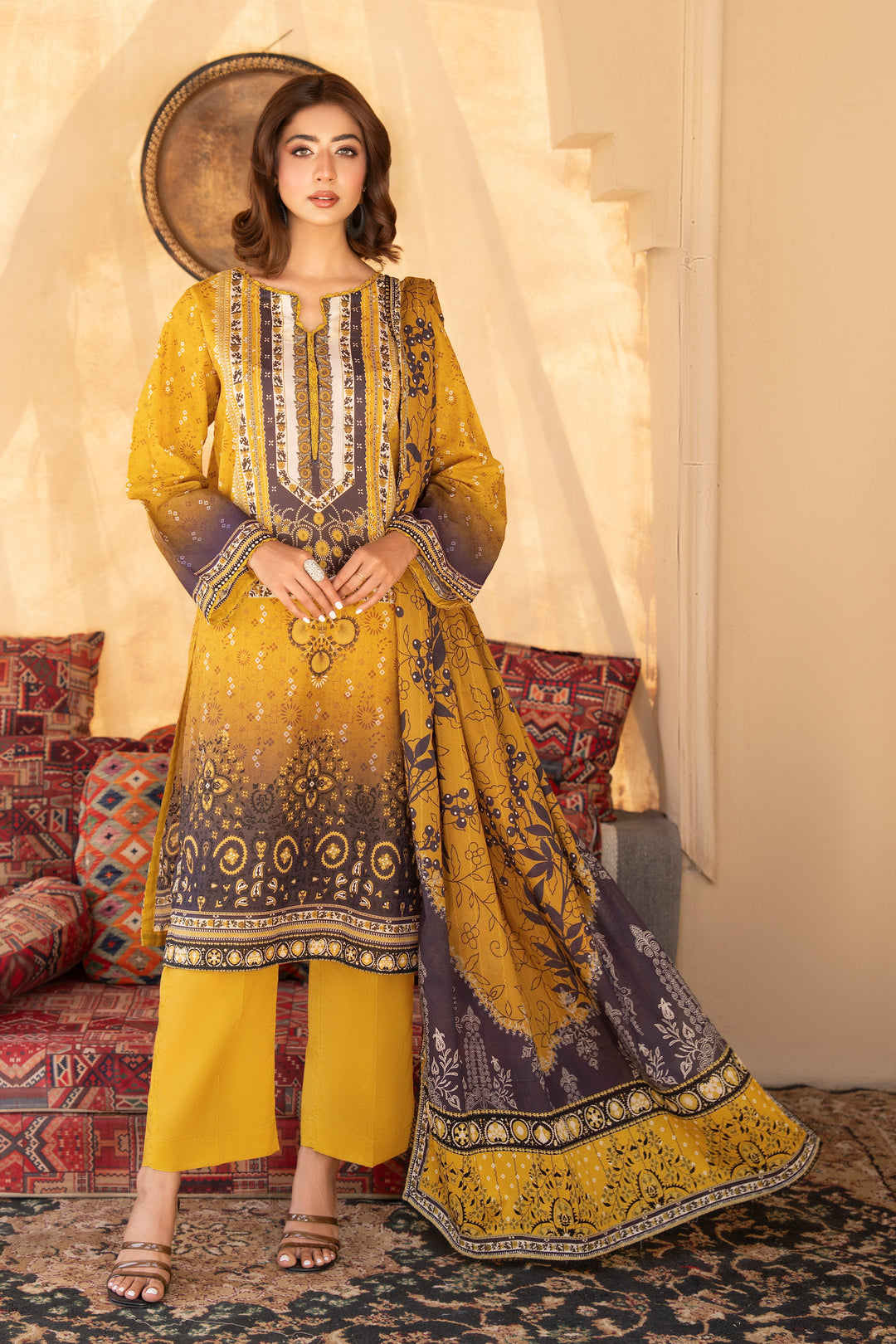 3 Pcs Unstitched Yellow Lawn -SU25V19-S10 - JACQUARD CLOTHING