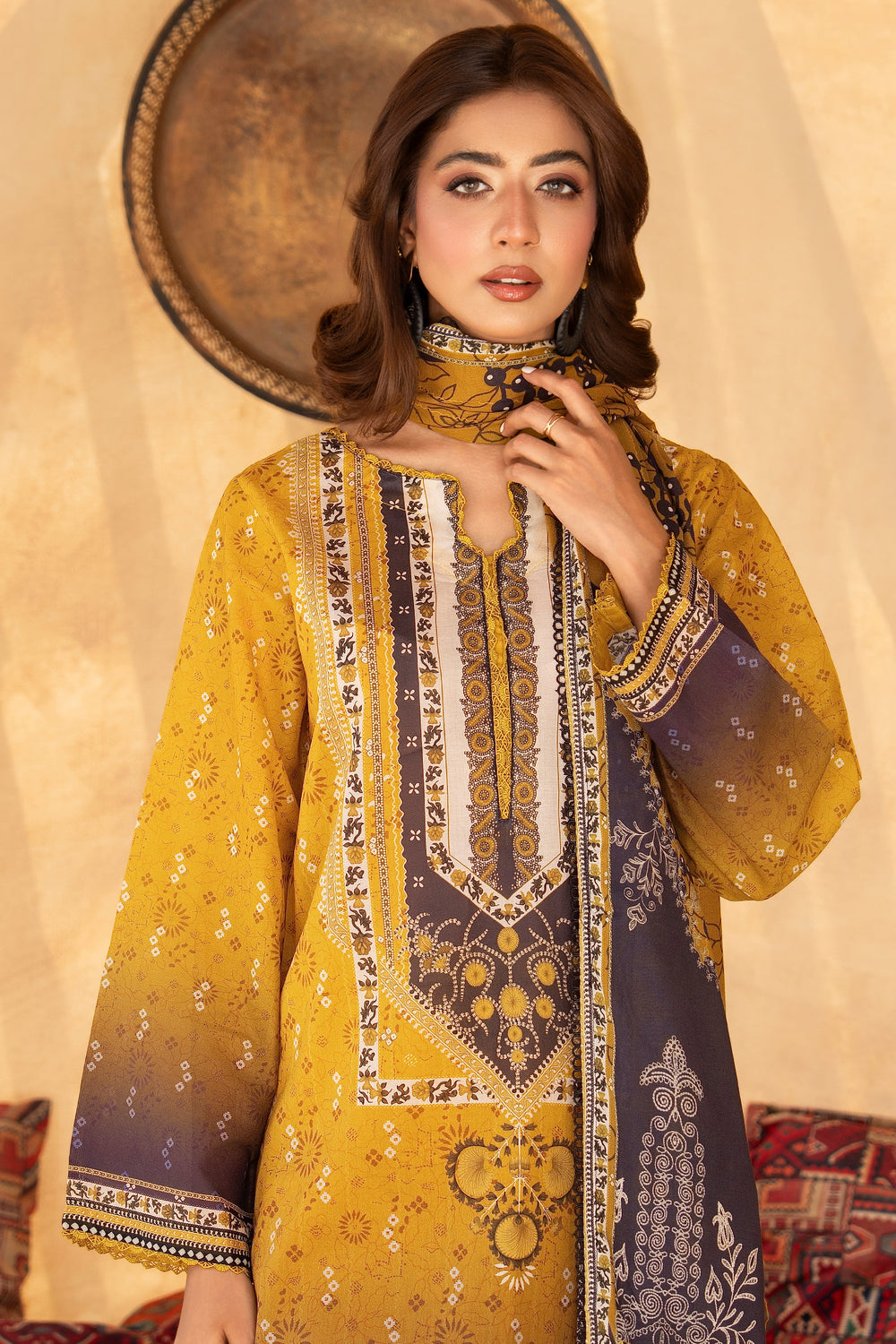 3 Pcs Unstitched Yellow Lawn -SU25V19-S10 - JACQUARD CLOTHING