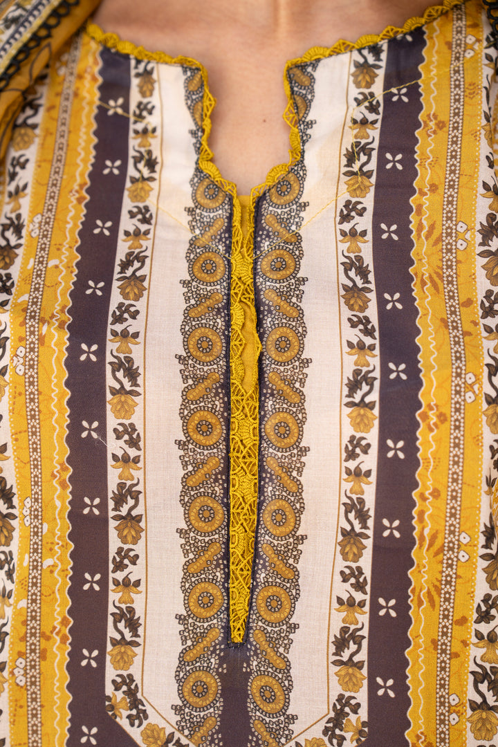 3 Pcs Unstitched Yellow Lawn -SU25V19-S10 - JACQUARD CLOTHING