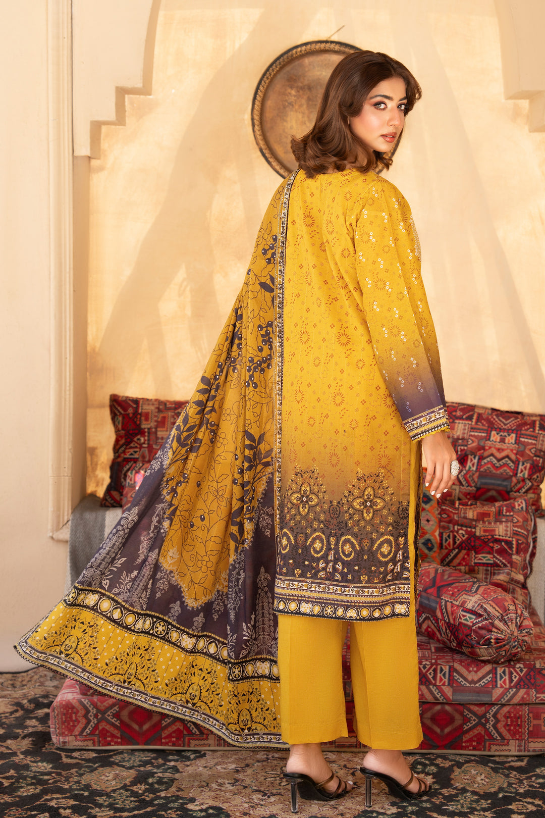 3 Pcs Unstitched Yellow Lawn -SU25V19-S10 - JACQUARD CLOTHING