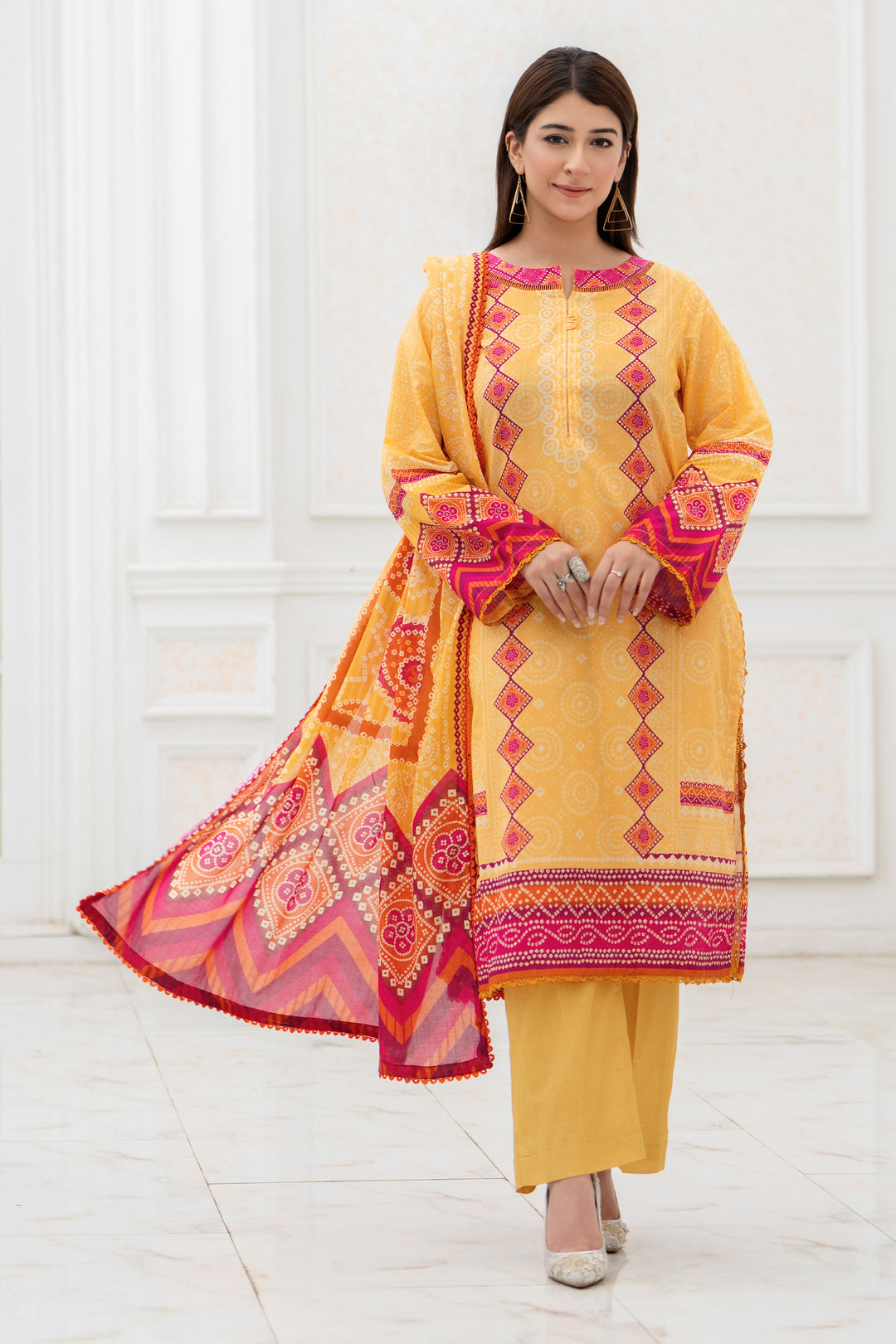 3 Pcs Unstitched Yellow Lawn - SU25V30-S8 - JACQUARD CLOTHING