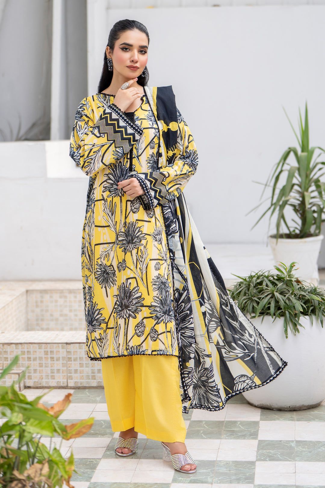 3 Pcs Unstitched Yellow Premium Lawn - SU25V31-S4 - JACQUARD CLOTHING