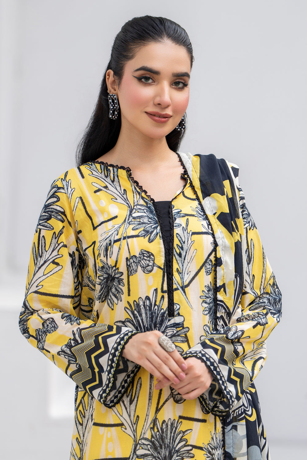 3 Pcs Unstitched Yellow Premium Lawn - SU25V31-S4 - JACQUARD CLOTHING