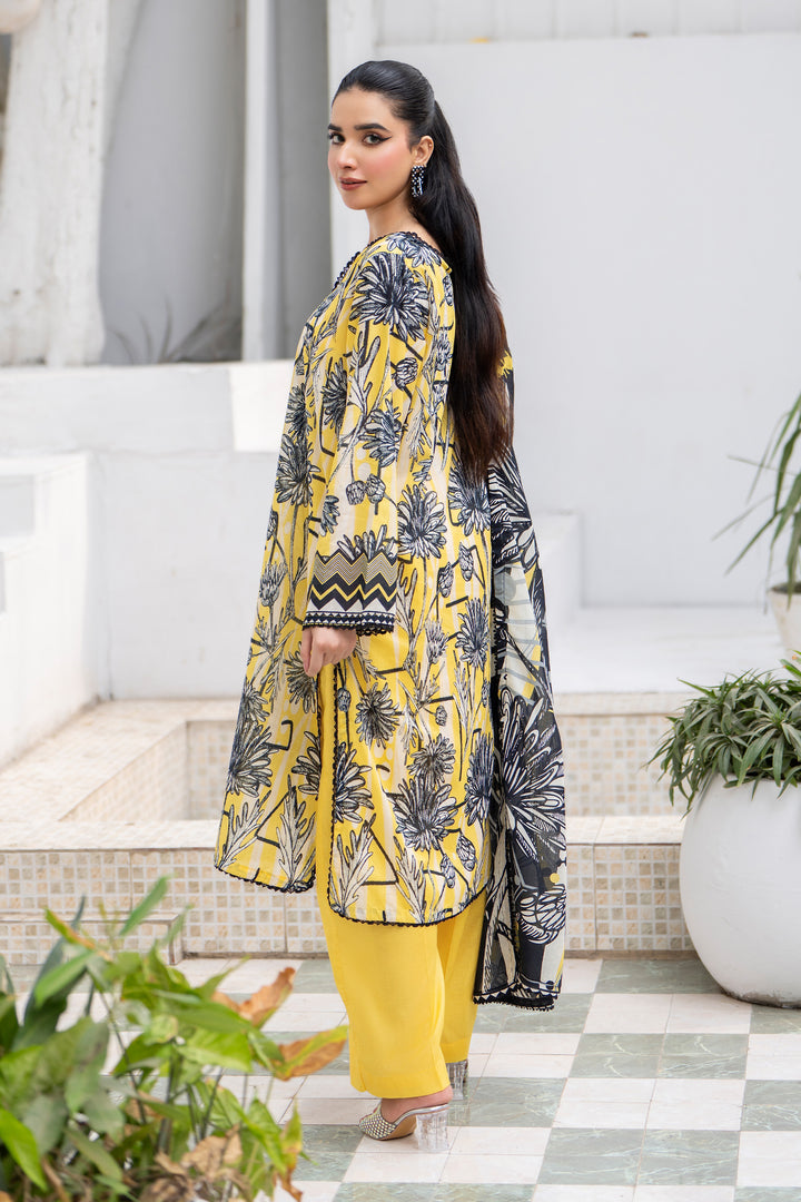 3 Pcs Unstitched Yellow Premium Lawn - SU25V31-S4 - JACQUARD CLOTHING