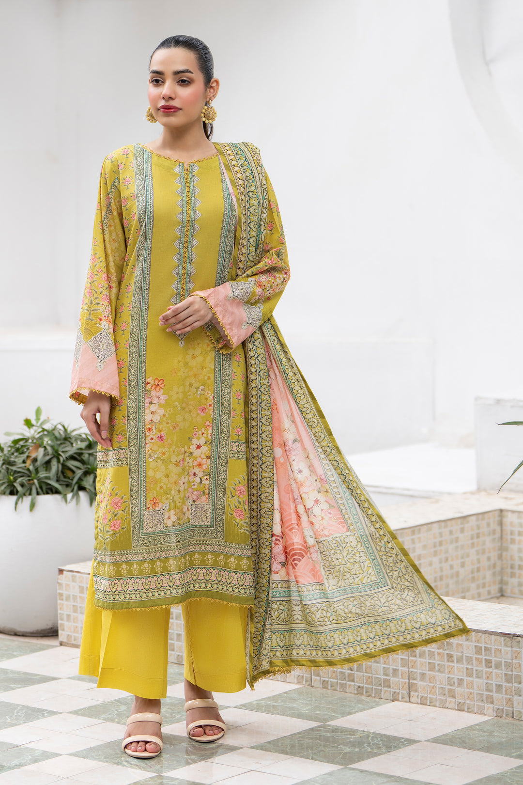 3 Pcs Unstitched Yellow Premium Lawn - SU25V33-S3 - JACQUARD CLOTHING