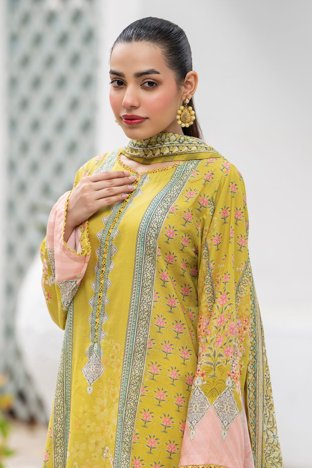 3 Pcs Unstitched Yellow Premium Lawn - SU25V33-S3 - JACQUARD CLOTHING