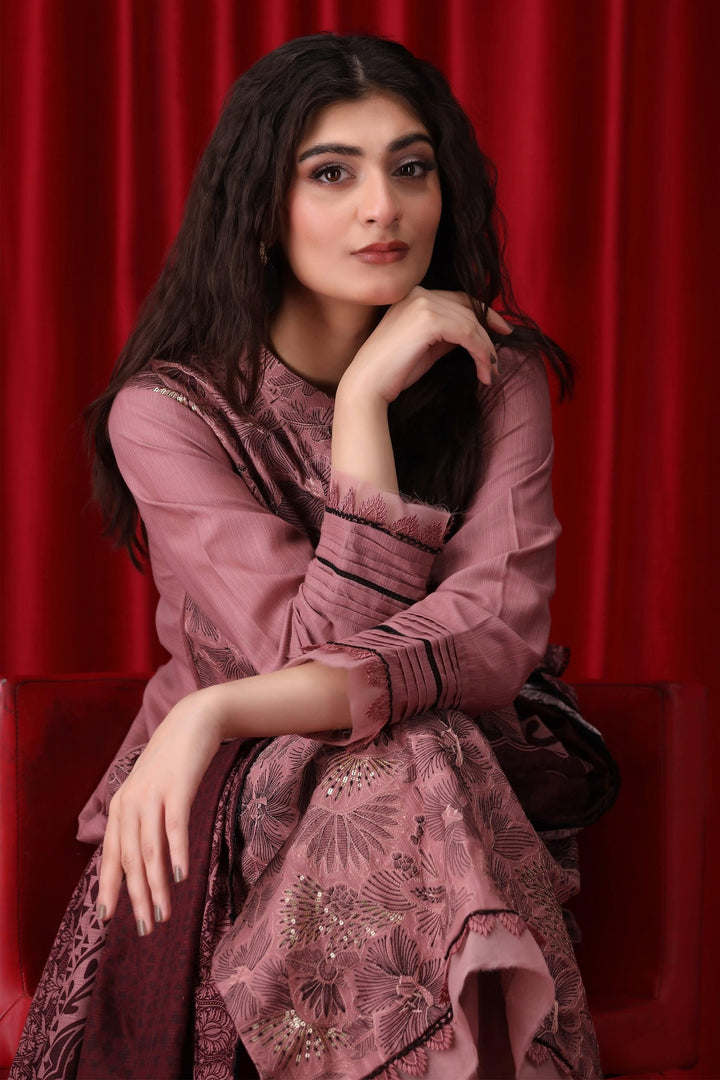 3 Piece Tea Pink Unstitched Khaddar - Jacquard Clothing