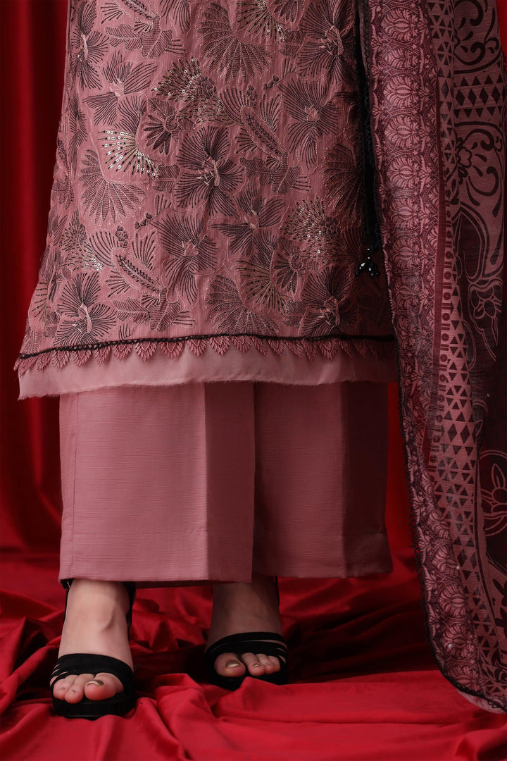 3 Piece Tea Pink Unstitched Khaddar - Jacquard Clothing
