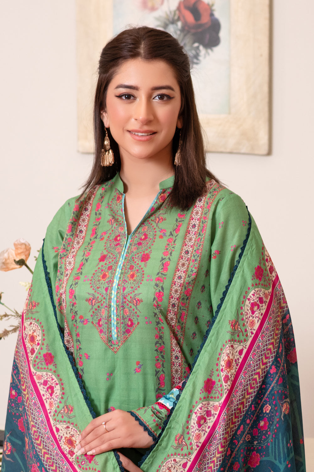 3 Piece Unstitched Apple Green Premium Lawn - SU25V14-S1 - JACQUARD CLOTHING