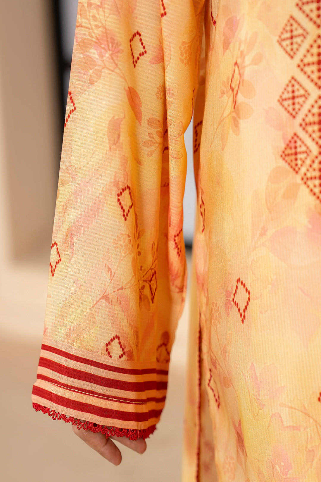 3 Piece Unstitched Apricot Printed Linen - W25CF1V1-S7 - JACQUARD CLOTHING