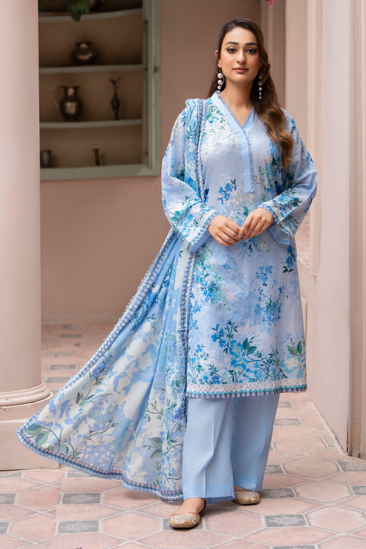 3 Piece Unstitched Aqua Blue Lawn - SU25V22-S5 - JAQUARD CLOTHING