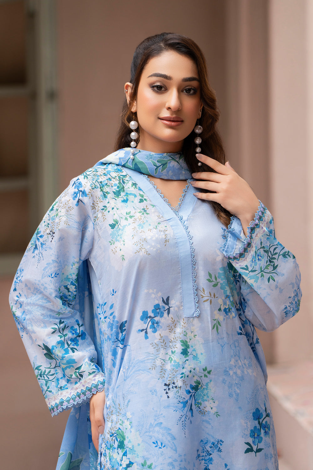3 Piece Unstitched Aqua Blue Lawn - SU25V22-S5 - JAQUARD CLOTHING
