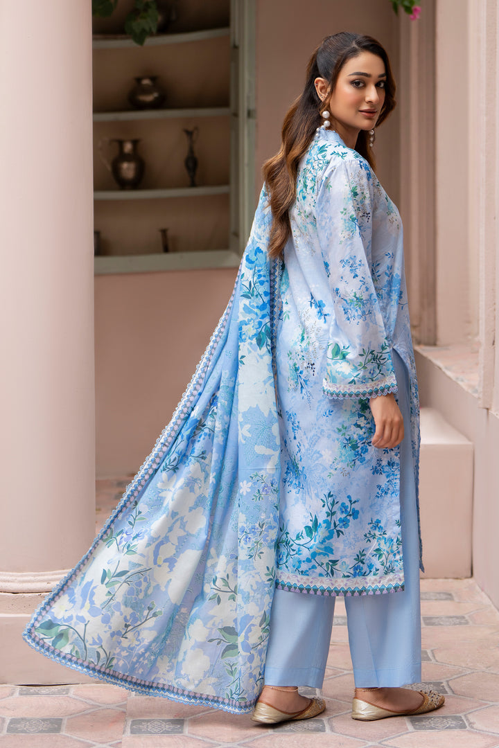 3 Piece Unstitched Aqua Blue Lawn - SU25V22-S5 - JAQUARD CLOTHING