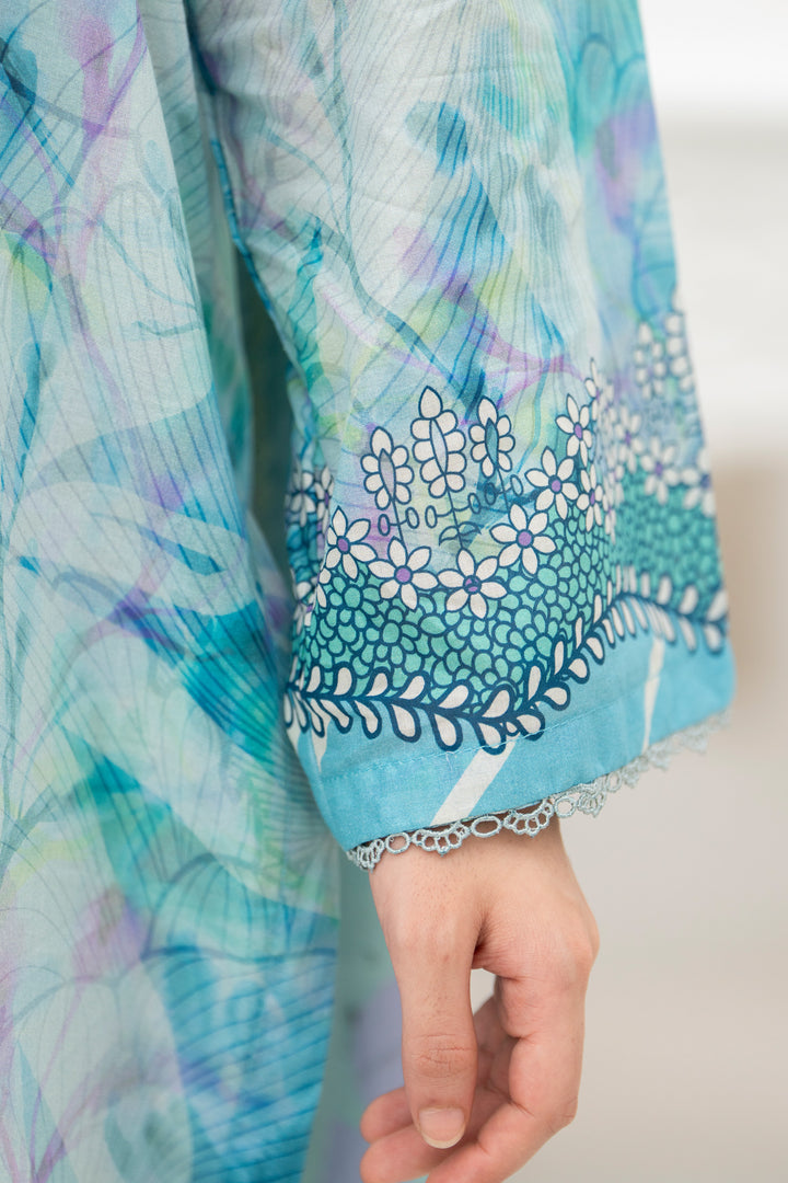 3 Piece Unstitched Aqua Blue Lawn - SU25V28-S3 - JACQUARD CLOTHING