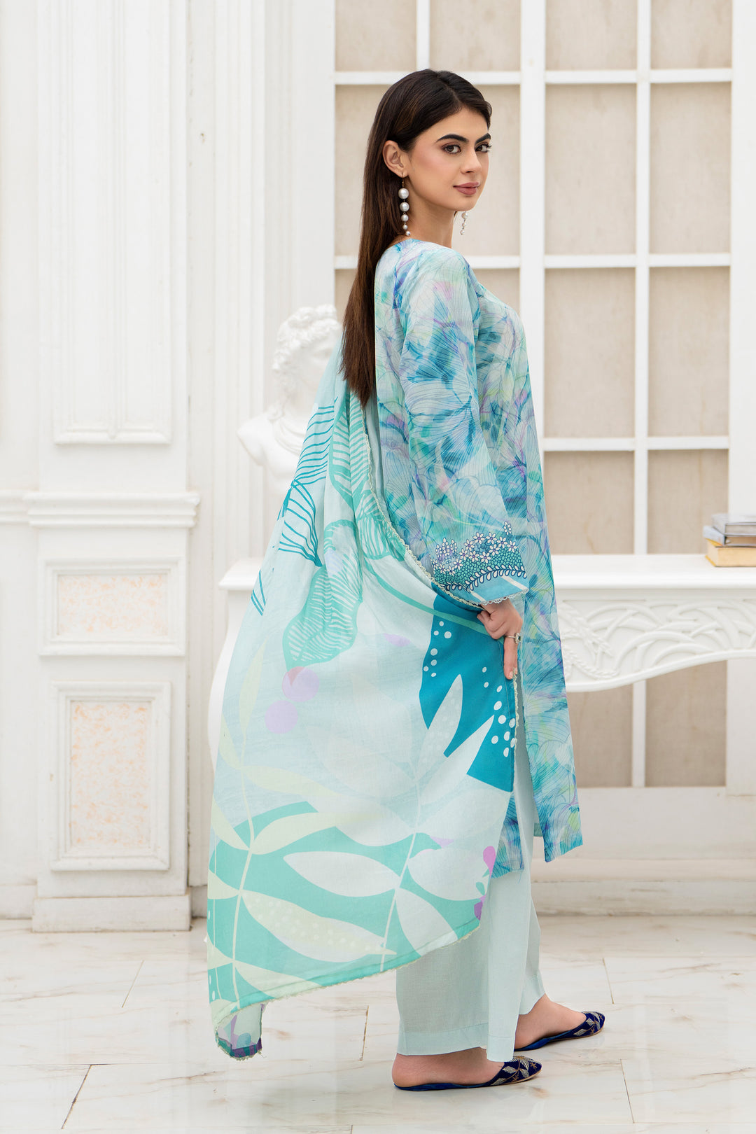 3 Piece Unstitched Aqua Blue Lawn - SU25V28-S3 - JACQUARD CLOTHING
