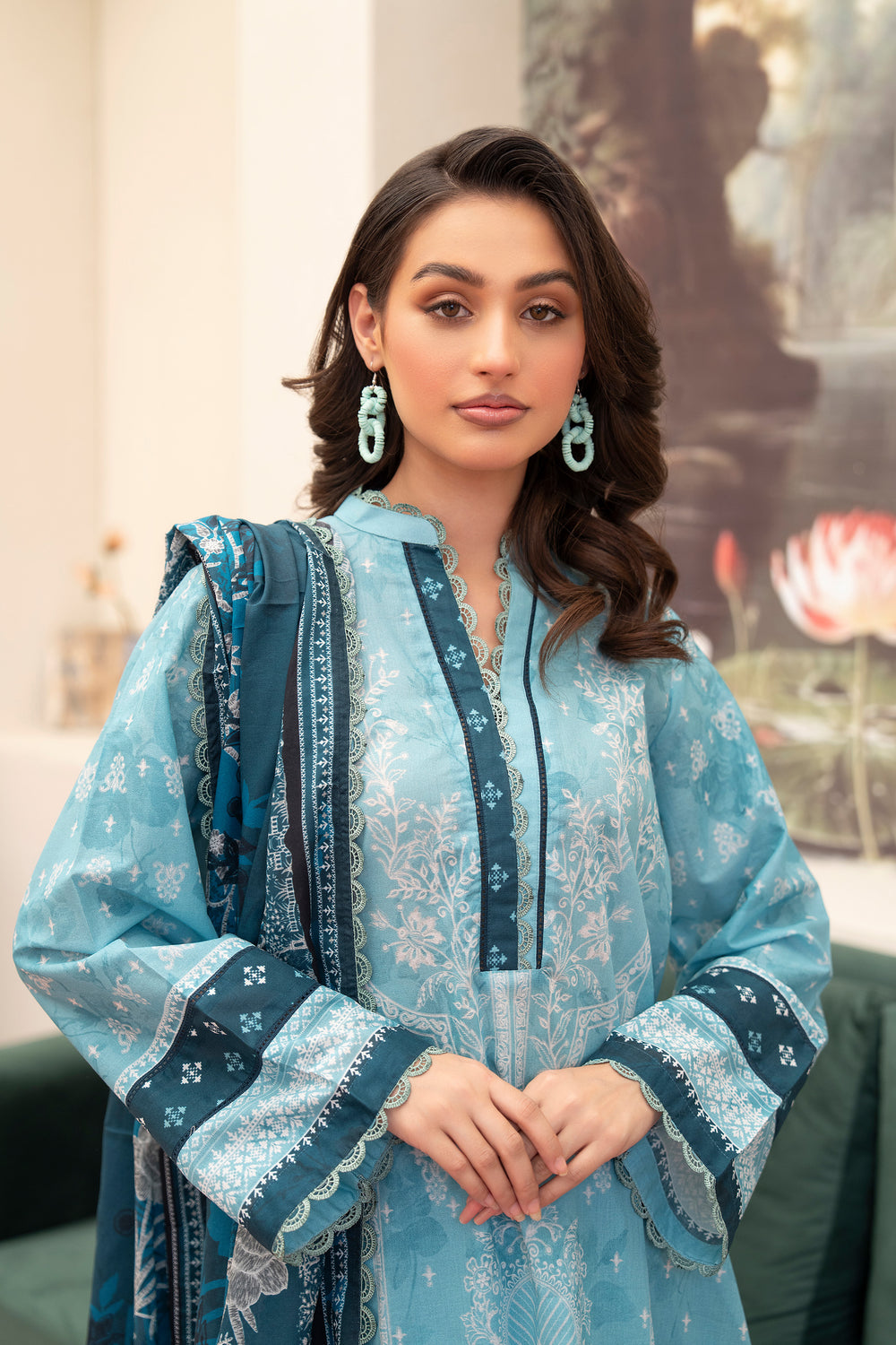 3 Piece Unstitched Aqua Blue Premium Lawn - SU25V14-S9 - JACQUARD CLOTHING