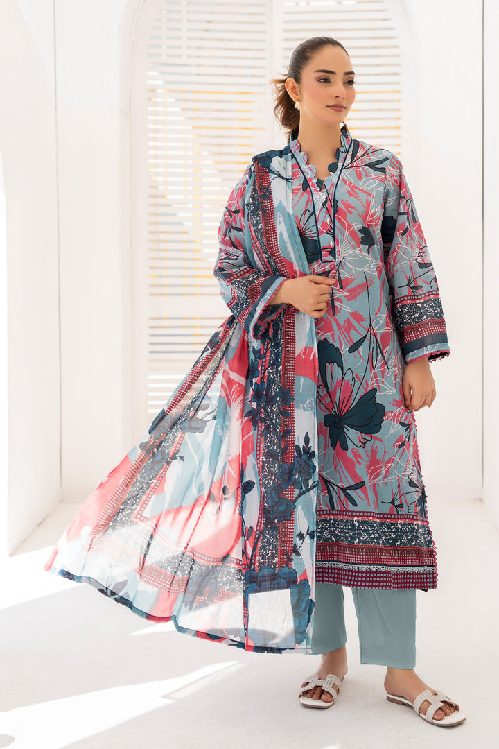 3 Piece Unstitched Ash Grey Premium Lawn - SU25V10-S3 - JACQUARD CLOTHING