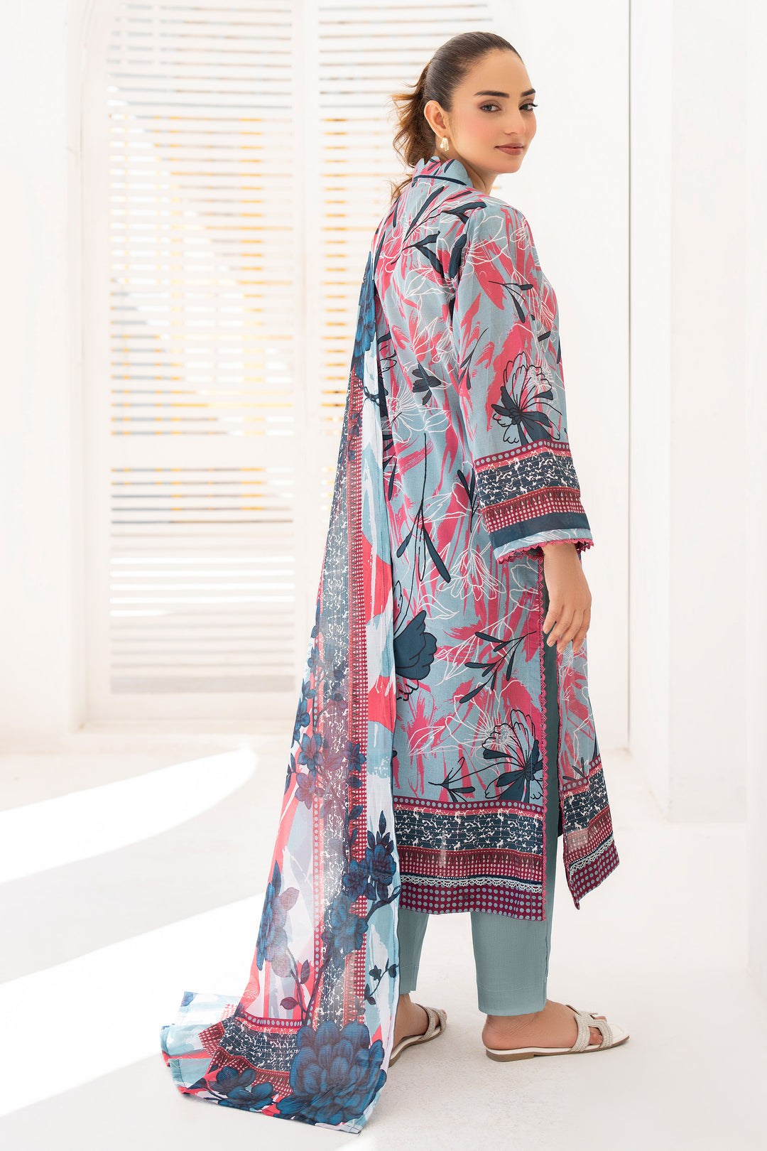 3 Piece Unstitched Ash Grey Premium Lawn - SU25V10-S3 - JACQUARD CLOTHING