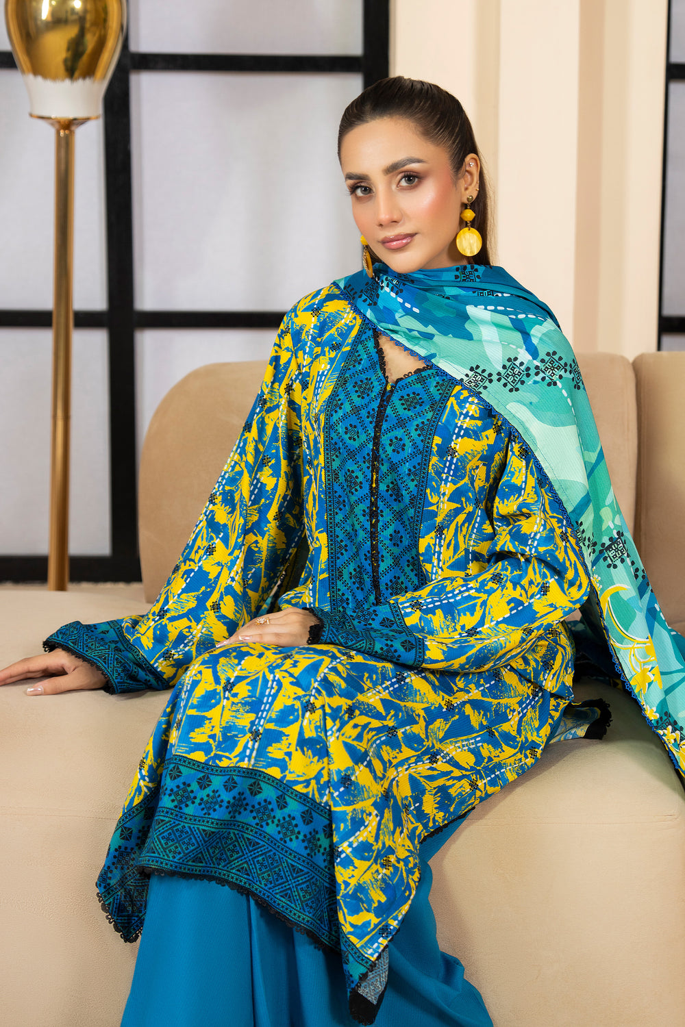 3 Piece Unstitched Azure Blue Printed Linen - W25CF1V1-S4 - JACQUARD CLOTHING