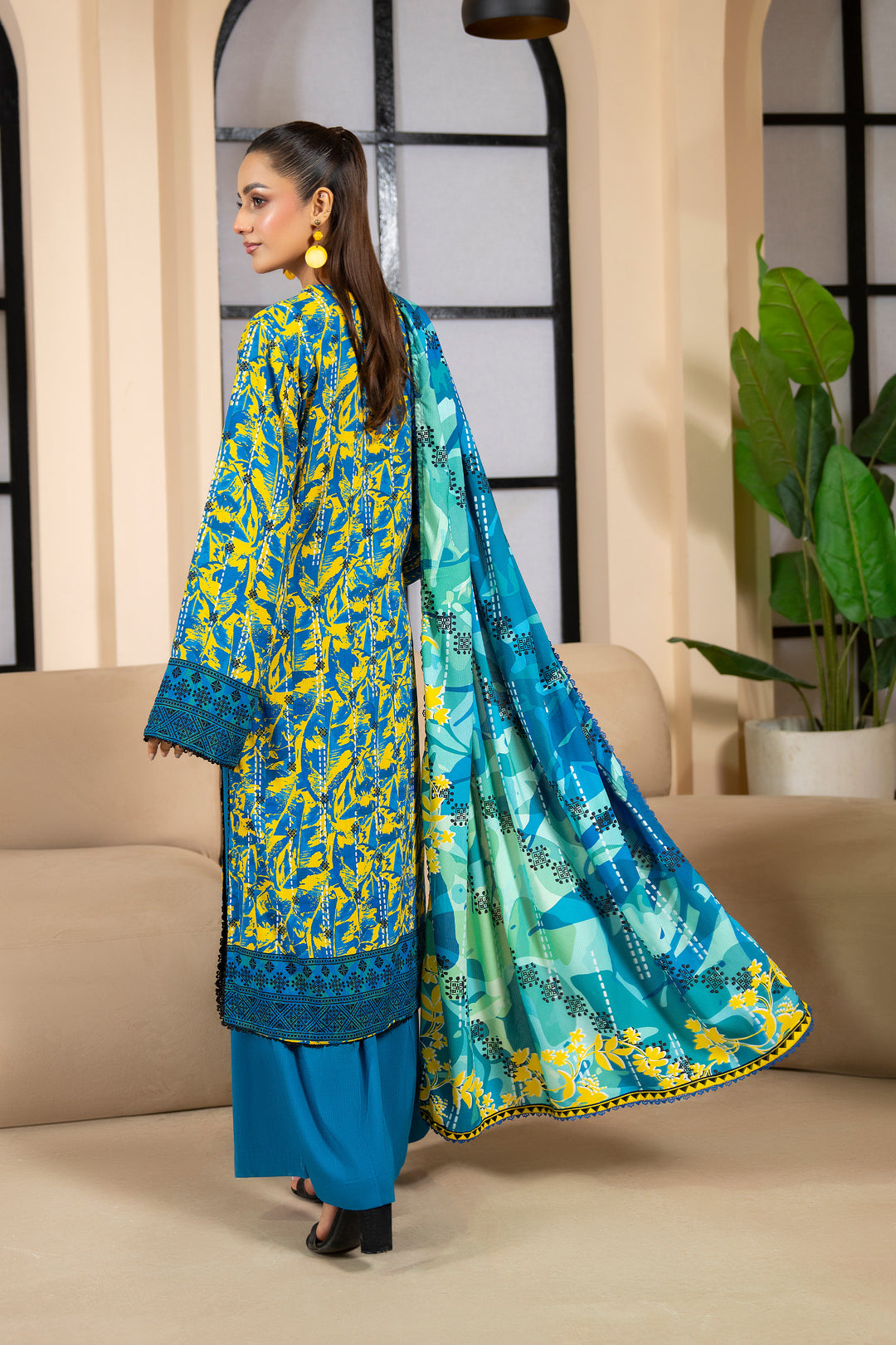3 Piece Unstitched Azure Blue Printed Linen - W25CF1V1-S4 - JACQUARD CLOTHING