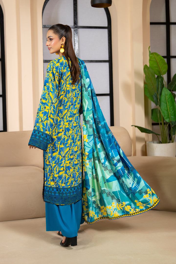 3 Piece Unstitched Azure Blue Printed Linen - W25CF1V1-S4 - JACQUARD CLOTHING