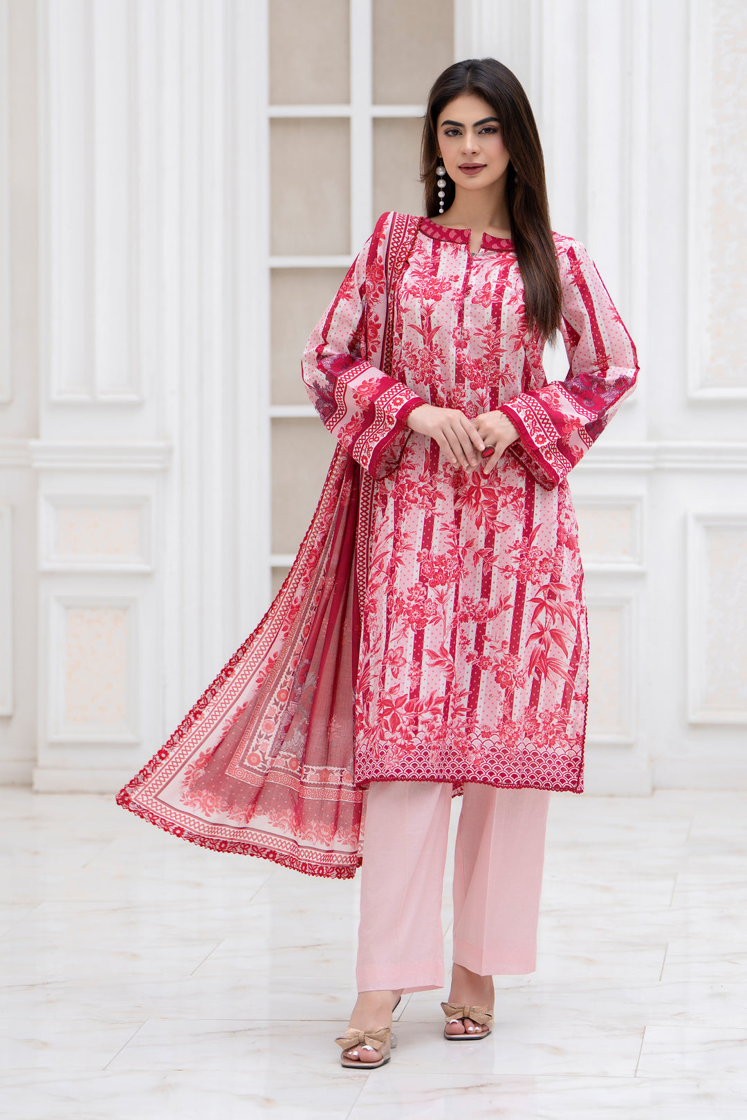 3 Piece Unstitched Baby Pink Lawn - SU25V28-S4 - JACQUARD CLOTHING