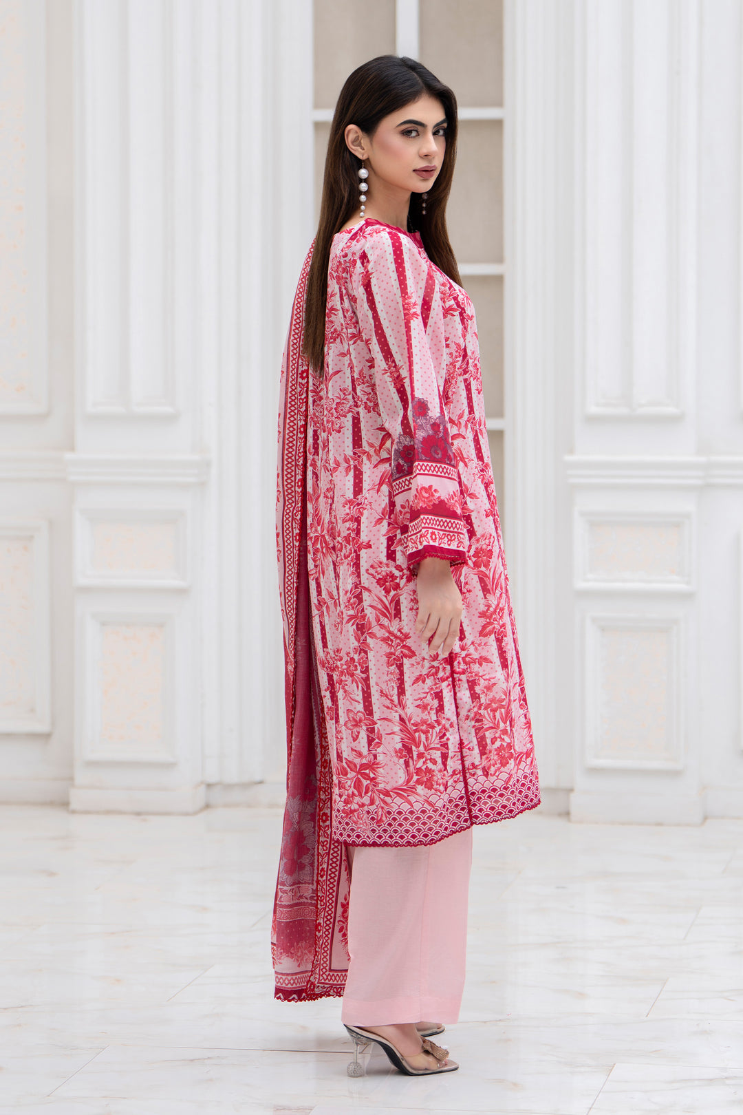 3 Piece Unstitched Baby Pink Lawn - SU25V28-S4 - JACQUARD CLOTHING
