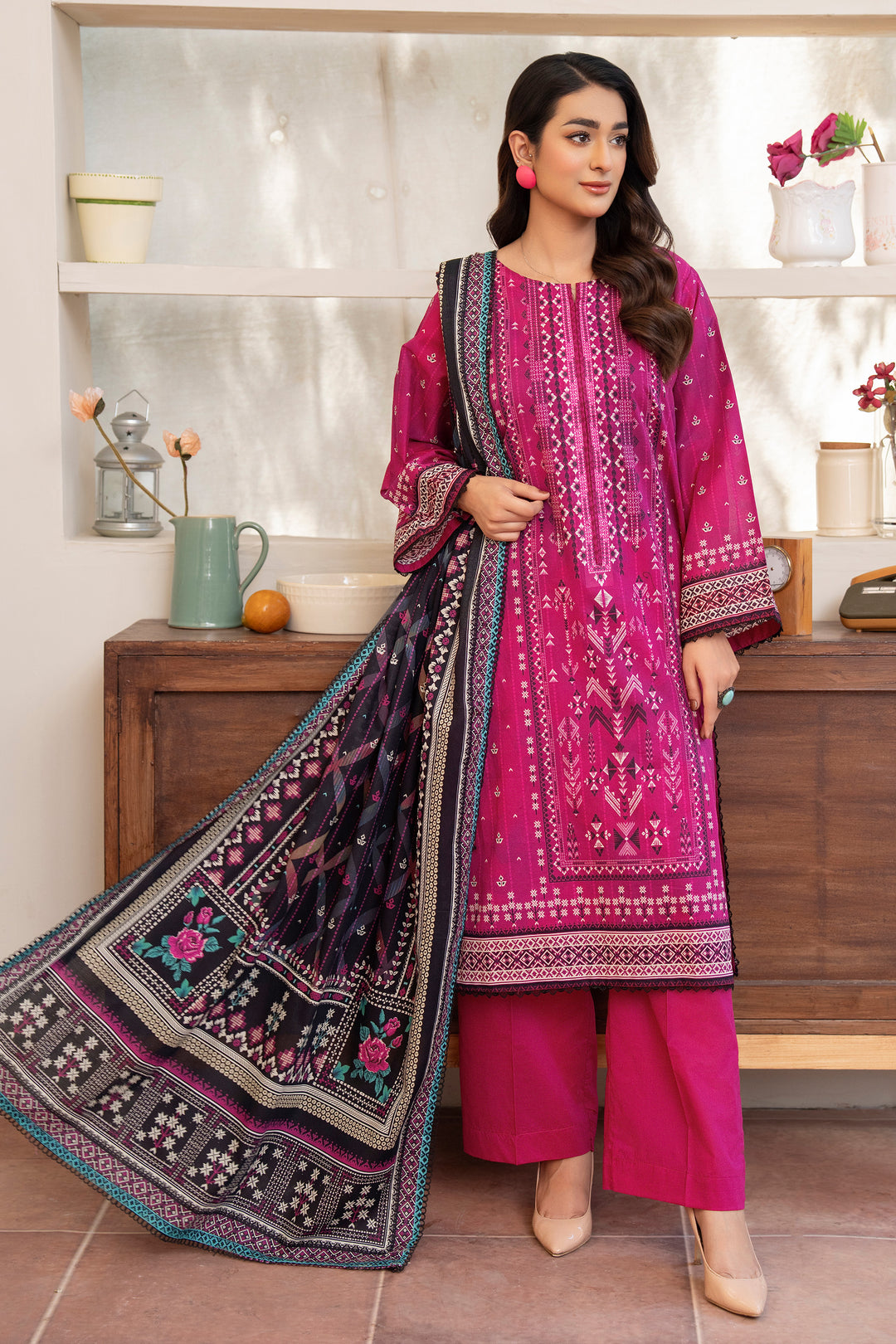3 Piece Unstitched Barbie Pink Premium Lawn - SU25V15-S2 - JACQUARD CLOTHING