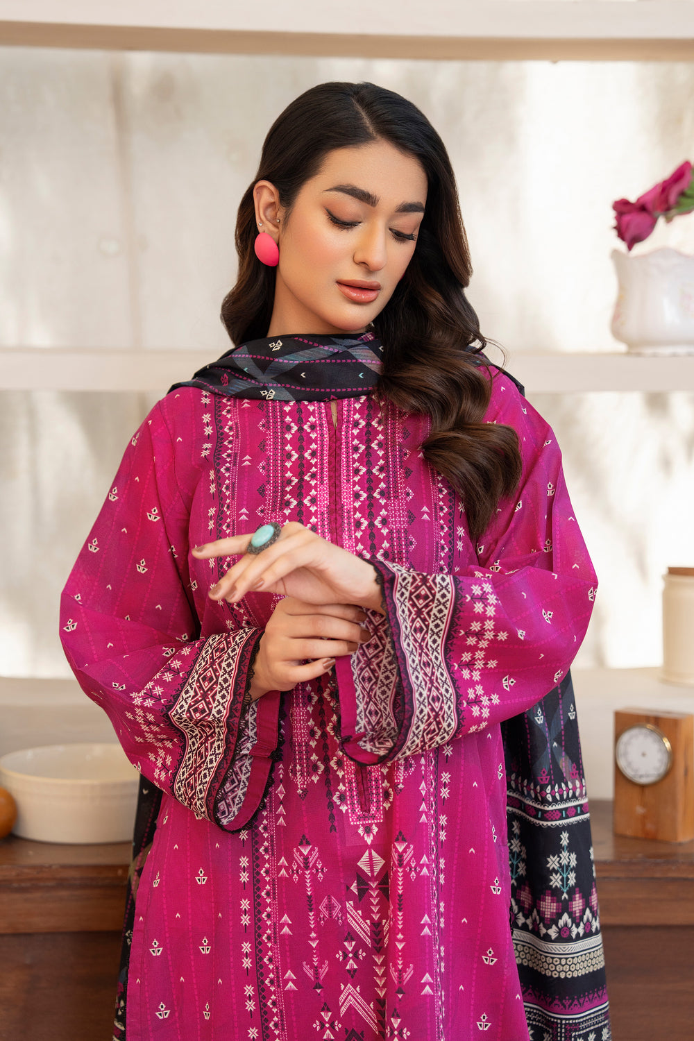 3 Piece Unstitched Barbie Pink Premium Lawn - SU25V15-S2 - JACQUARD CLOTHING
